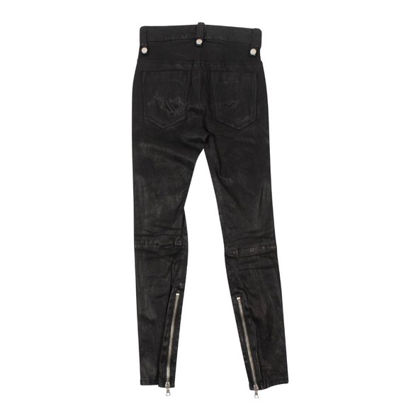 UNRAVEL PROJECT Black Leather Distressed Lace Up Skinny Pants Size 24 $1995 - Picture 4 of 7